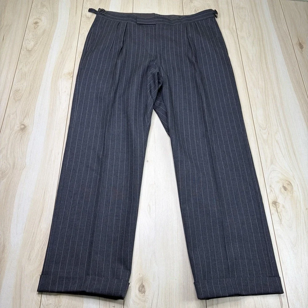 VTG 90s Double Breasted Pinstriped Gray Wool Suit Mens 42S Slim 38x30 ASPERS